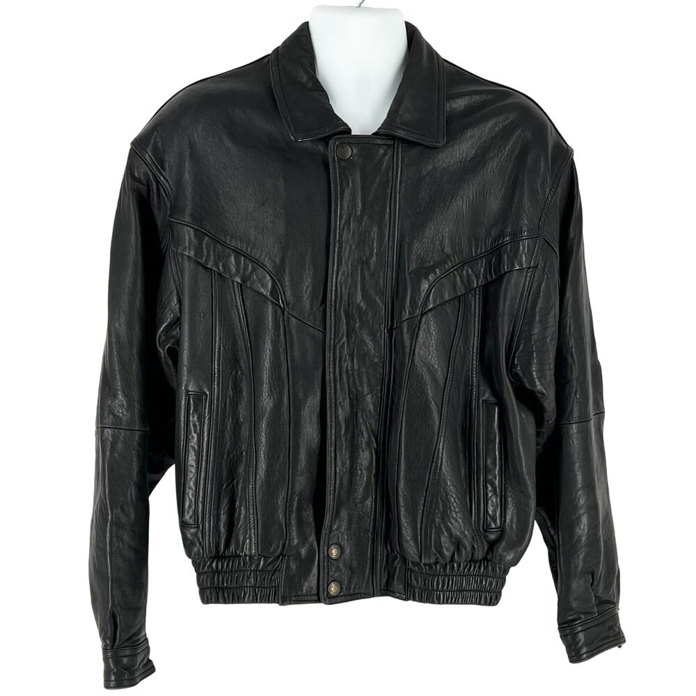 90s black leather jacket Classic Colette by Cougar 1990s vintage